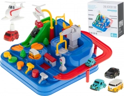 Interaktivní automobilový překážkový závodní park s 4 vozidly a helikoptérou 24 × 24 cm