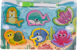 Dřevěná tabule s oboustranným povrchem a zvířecími puzzle – Ocean