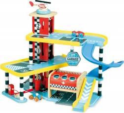 Vilac garáž Vilacity – dřevěná patrová garáž s výtahem a autíčky