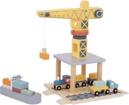 Tooky Toy Sada Dřevěný Přístavní Jeřáb