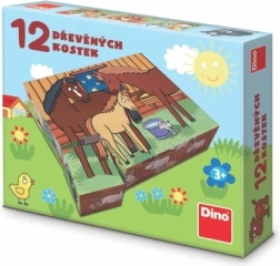 Dino dřevěné kostky domácí zvířátka 12 ks
