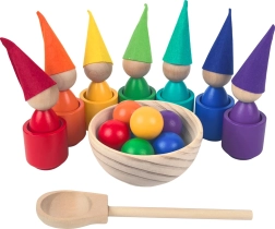 Duhové montessori panenky s míčky a kelímky 7 barev
