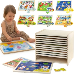 Viga Dřevěná sada puzzle se stojanem - 12 ks