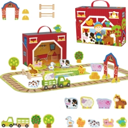 Dřevěná farma v kufříku Tooky Toy