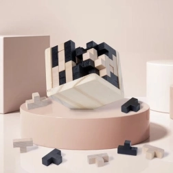 Dřevěná logická kostka – 3D hlavolam