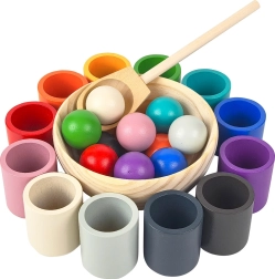 2Kids Toys duhové kuličky a kalíšky – montessori třídicí sada ze dřeva (12 barev)