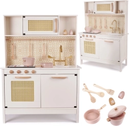 Dřevěná dětská kuchyňka retro boho s doplňky 100 cm