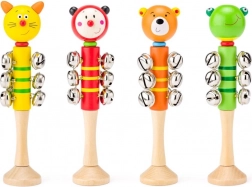 Dřevěné chrastítko s rolničkami – zvířátka