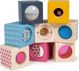 Smyslové kostky BIGJIGS TOYS z FSC dřeva, 8 ks