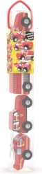 Hasičská auta v tubě – dřevěná sada hraček