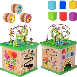 TOOKY TOY dřevěná vzdělávací kostka 5v1 se zvířátky