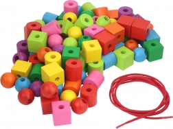 Barevné dřevěné maxiperle s navlékací šňůrkou 92 ks