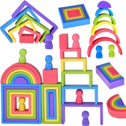 Dřevěná Montessori skládanka – barevné geometrické tvary a figurky
