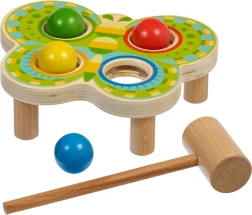 Dřevěná zatloukačka Motýl se 4 barevnými koulemi