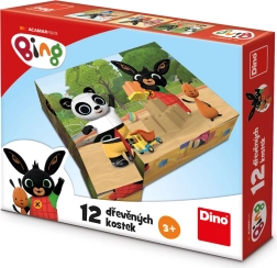 Dřevěné kostky BING 12 ks – licenční 3D puzzle a stavebnice