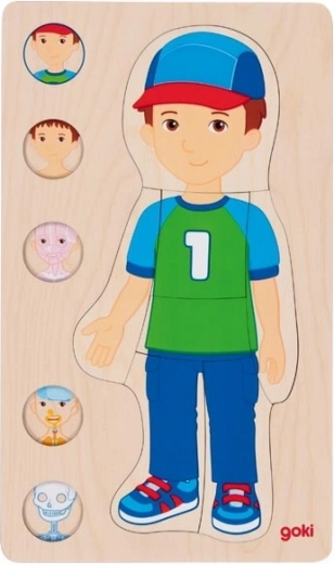 Goki dřevěné anatomické puzzle lidské tělo – kluk, 5 vrstev