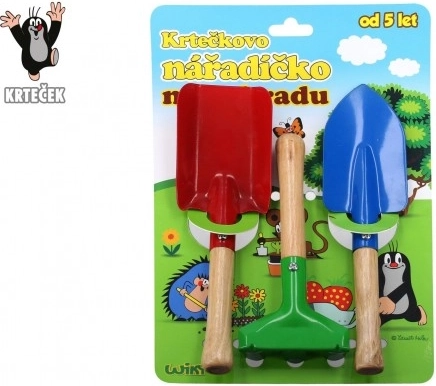 dětské zahradní nářadí Krtek – kov a dřevo, sada 3 ks