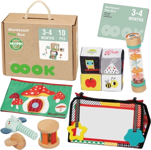 WOOPIE GREEN montessori box XXL 6v1 senzorické a vzdělávací hračky FSC pro miminka 3–4 měsíce