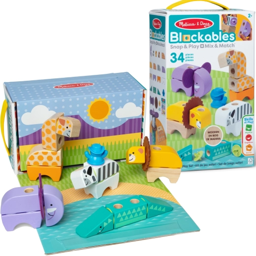 Dřevěná stavebnice safari zvířátka 34 dílů MELISSA & DOUG