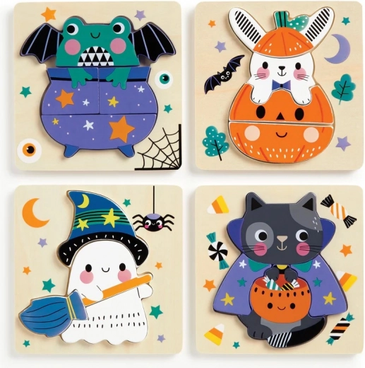 Mudpuppy dřevěné halloweenské puzzle – sada 4 puzzle