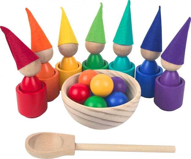 Duhové montessori panenky s míčky a kelímky 7 barev