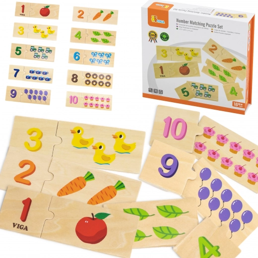 Dřevěná vzdělávací sada puzzle pro rozeznávání čísel VIGA