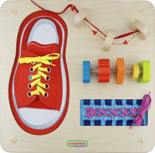 Dřevěná montessori tabule na provlékání a šněrování MASTERKIDZ