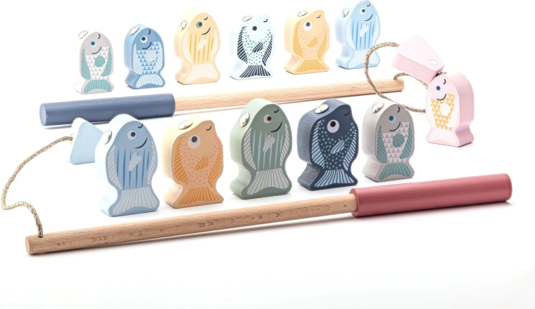 Cubika pastel rybolov – dřevěná magnetická hra pro děti, 14 dílů