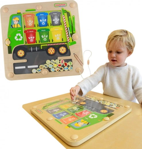 Masterkidz magnetická tabule na třídění odpadu – recyklační nákladní auto Montessori