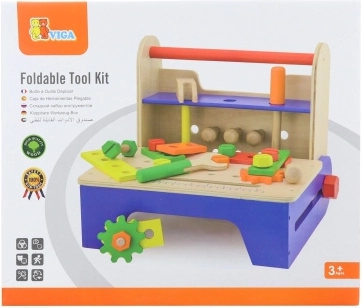 Dřevěná šroubovací sada s nářadím a skládacím ponkem