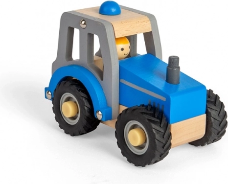 Modrý dřevěný traktor pro děti
