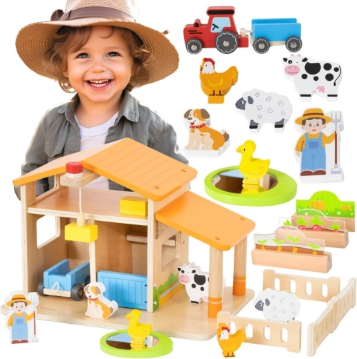 Viga Toys dřevěná farma s příslušenstvím