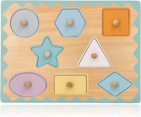 Dřevěné vkládací puzzle s úchyty – tvary