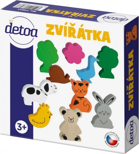 Sada dřevěných zvířátek v krabičce