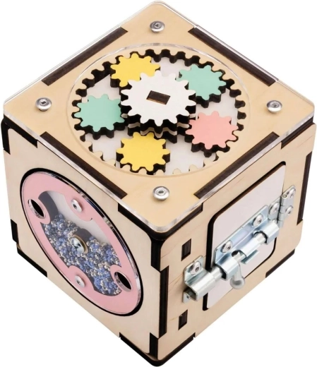 Dřevěná interaktivní kostka BUSYKIDS 11 cm