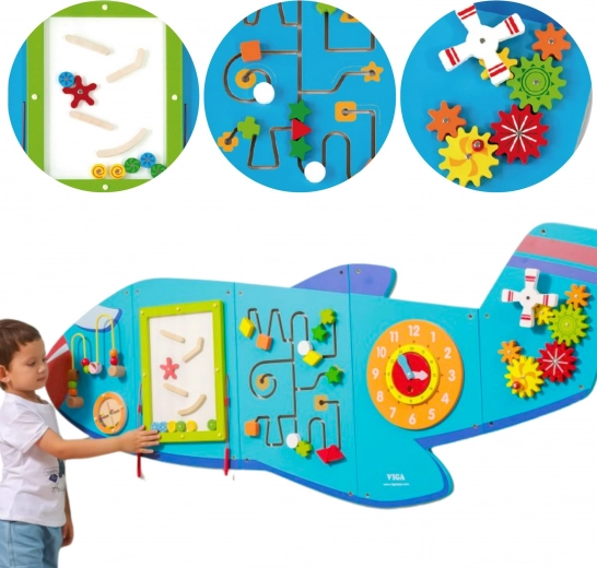 Dřevěná nástěnná senzorická tabule Letadlo VIGA Montessori