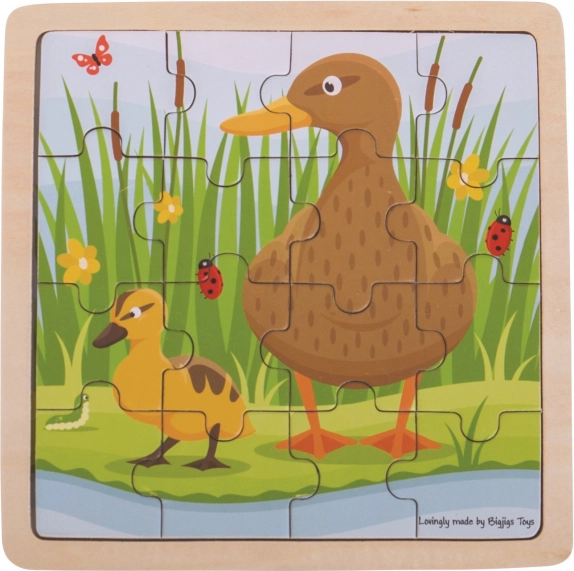Dřevěné rámové puzzle BIGJIGS TOYS kačenka s káčátkem – 16 dílků