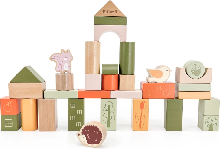 Dřevěné stavební kostky POLARB – zvířátka, Montessori, 50 ks