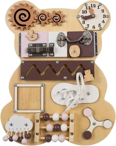Kruzzel dřevěná manipulační tabule (busy board) medvídek 10v1