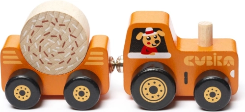 Cubika traktor s vlekem – dřevěná magnetická skládačka, 3 díly