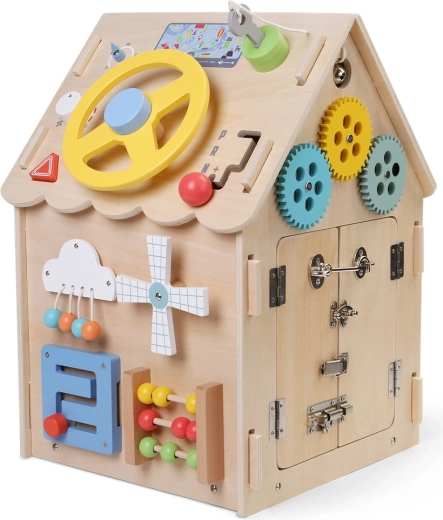Dřevěný activity board domeček 2Kids Toys – Přírodní