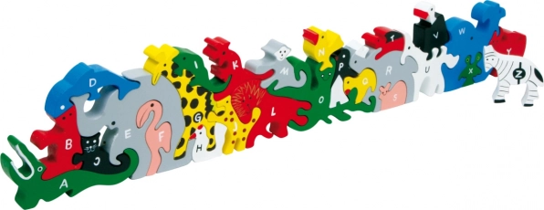 Dřevěné puzzle zvířata s písmeny a čísly