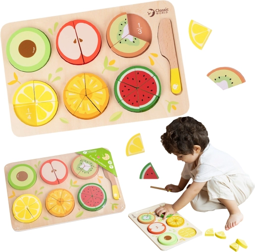 Dřevěné ovoce na krájení Montessori 23 ks