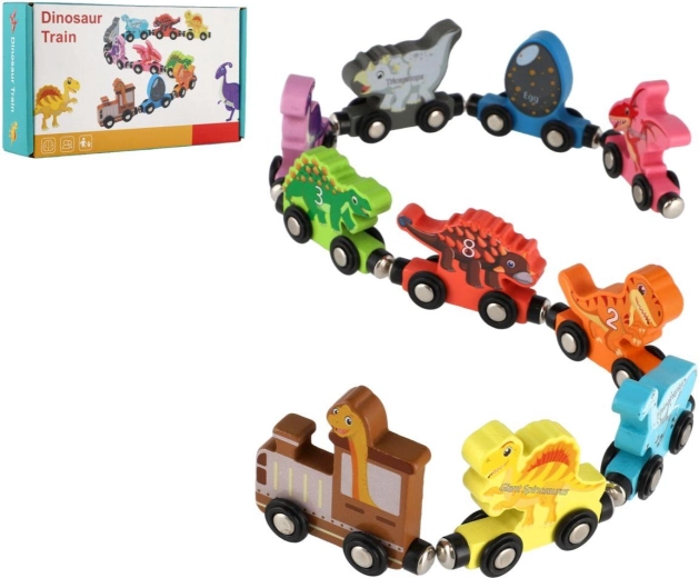 Dřevěný vláček s dinosaury na magnety - 10 ks