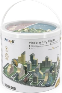 Dřevěná stavebnice PolarB – moderní město, 56 kostek