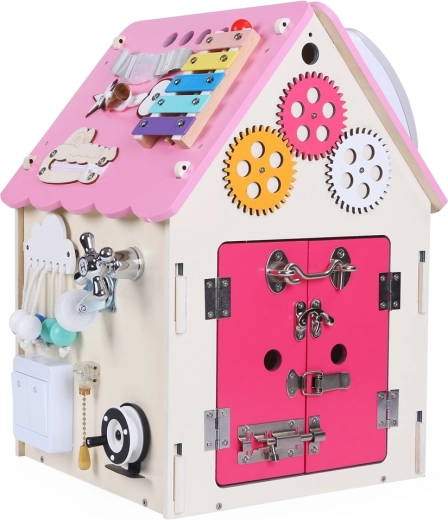 Dřevěný activity board domeček 2Kids Toys – Růžový