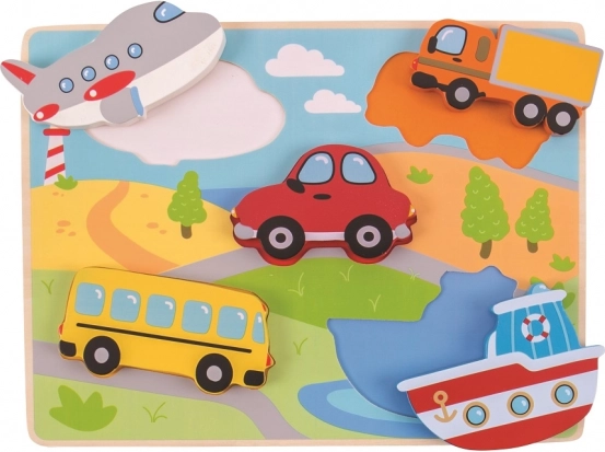 Dřevěné vkládací puzzle dopravní prostředky BIGJIGS TOYS