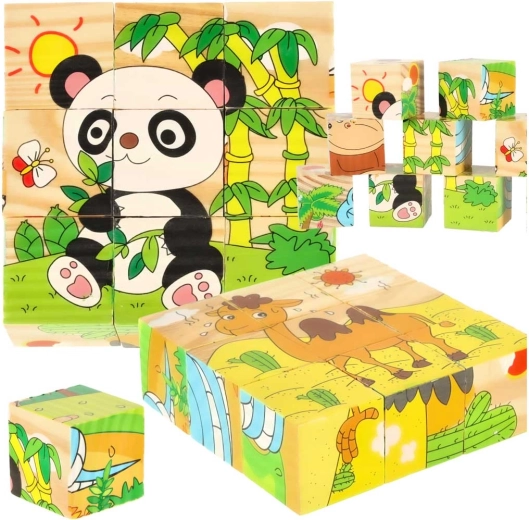 Dřevěné edukační puzzle Safari 3D 6v1