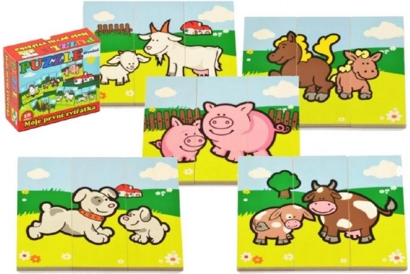 Dřevěné puzzle Moje první zvířátka – farma, 6 puzzle po 3 dílcích
