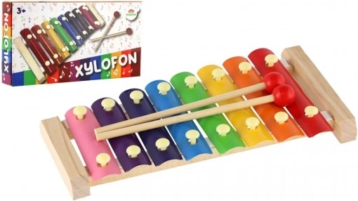Dětský xylofon z dřeva a kovu s paličkami 24 cm